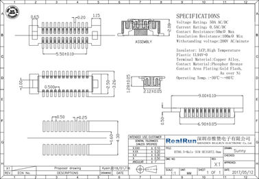 0.5A 0.5mm Pitch PA6T BTB Konnektör 24 Pin DC 500V PCB Header Konnektör