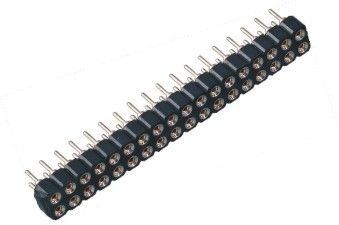 Düz Siyah Kadın Pin Header Konnektör 2.54 Mm Çift Sıralı 180 Derece