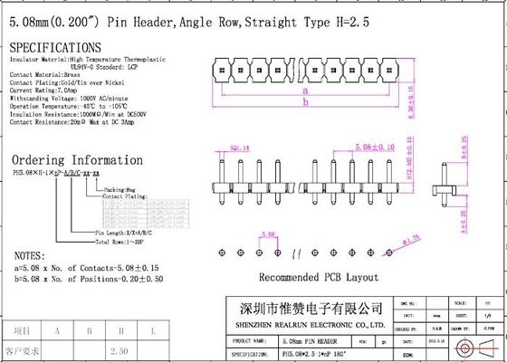 SGS Tek Sıralı Pin Başlığı UL94V-0 Kalaylı PBT LCP Kartından Kart Konnektörüne